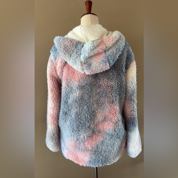 Tie dye plush soft teddy hooded jacket - Picture 5 of 10